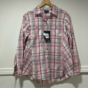 WOLVERINE Women's Pink/gray Long Sleeve Shirt Sz L Nwt Button Down
